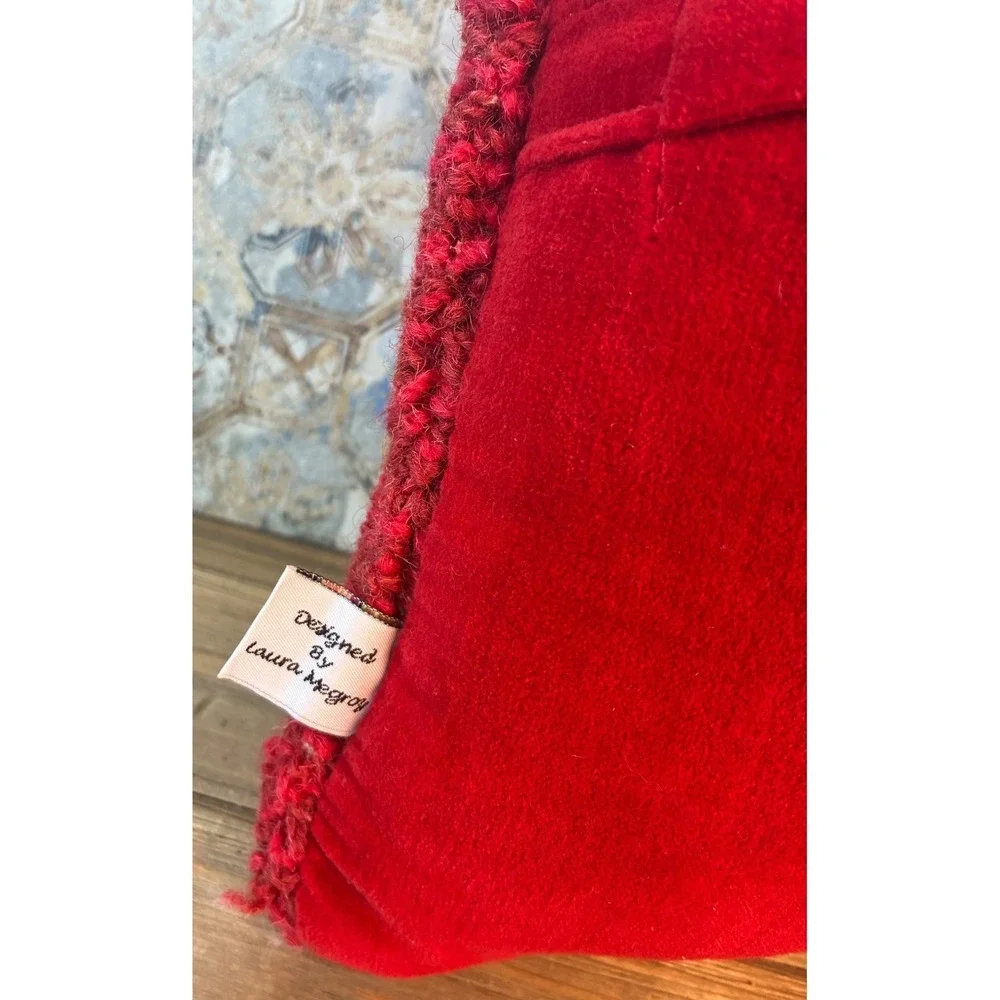 4 Corners Throw Pillow Moose Hooked Wool Lodge Decor 10x10 Red Excellent